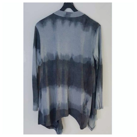 Charcoal Dark Gray Tie Dye Knit Long Oversized Open Draped Cardigan Cozy Sweater - Picture 7 of 8